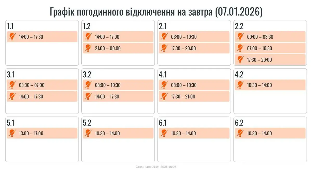 Графік відключення, Прикарпаття, 7 січня
