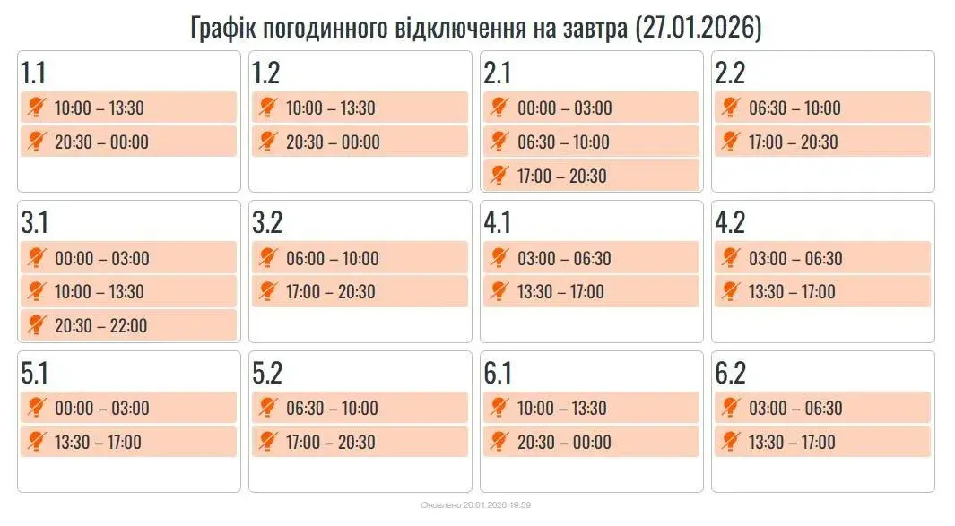 Графік відключень, Прикарпаття, 2