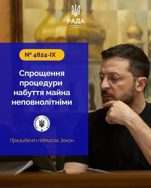 Верховна Рада отримала підписаний Президентом України Закон, спрямований на спрощення процедури набуття права власності неповнолітніми
